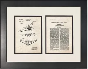 Northrop Grumman All Wing Aircraft Patent Art Old Look Print in a Smooth Black Frame with a Double Mat (20" x 24") M14107