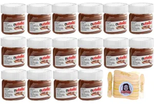 Nutella Hazelnut Spread 16 Mini Glass Jar 0.88 oz. Set with a Sophley 3" Eco-Friendly Unwrapped Wooden Taster Spoon - 50/Pack