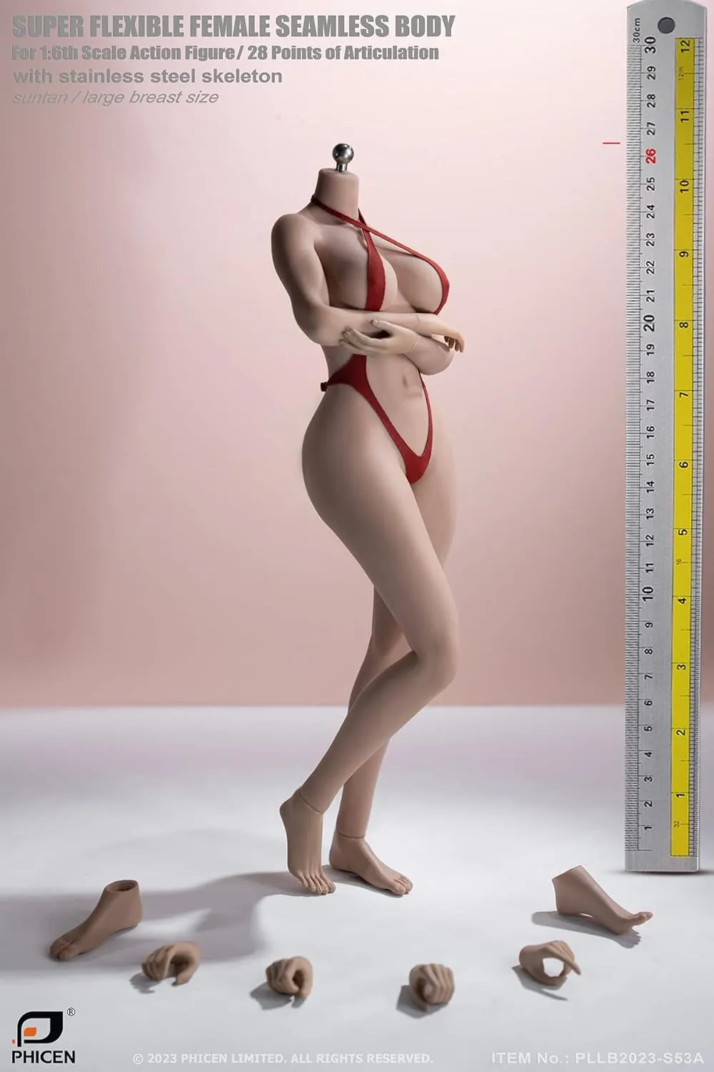 OBEST TBLeague 1/6 Scale Female Super Flexible Durable Figure Body,Plump Body Type with Bikini Cloth, Detachable Feet,Minature Collectible Action Figures PLLB2023-S53A(Suntan, Large Bust)