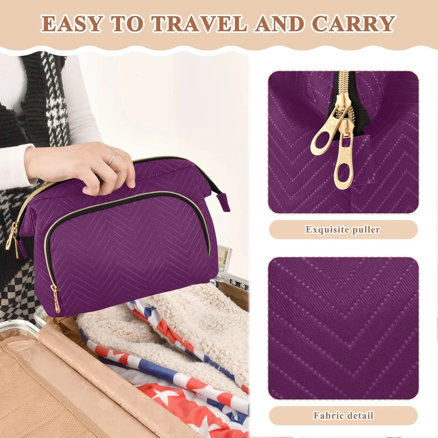 ODAWA Luxury Purple Cosmetic Bag Travel Toiletry Bag Makeup Cosmetic Bags Travel Makeup Bag Double Layer Makeup Organizer Bag