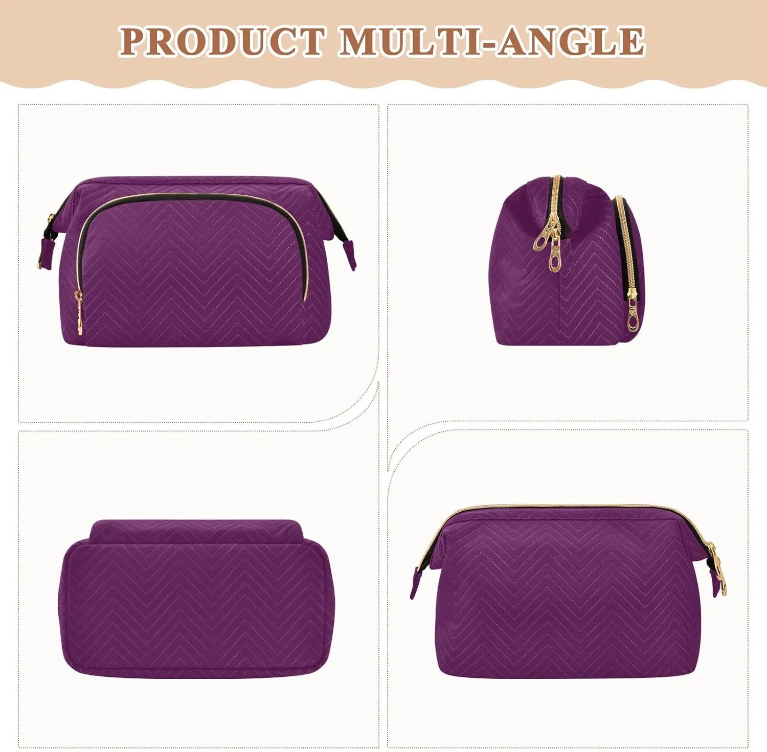 ODAWA Luxury Purple Cosmetic Bag Travel Toiletry Bag Makeup Cosmetic Bags Travel Makeup Bag Double Layer Makeup Organizer Bag