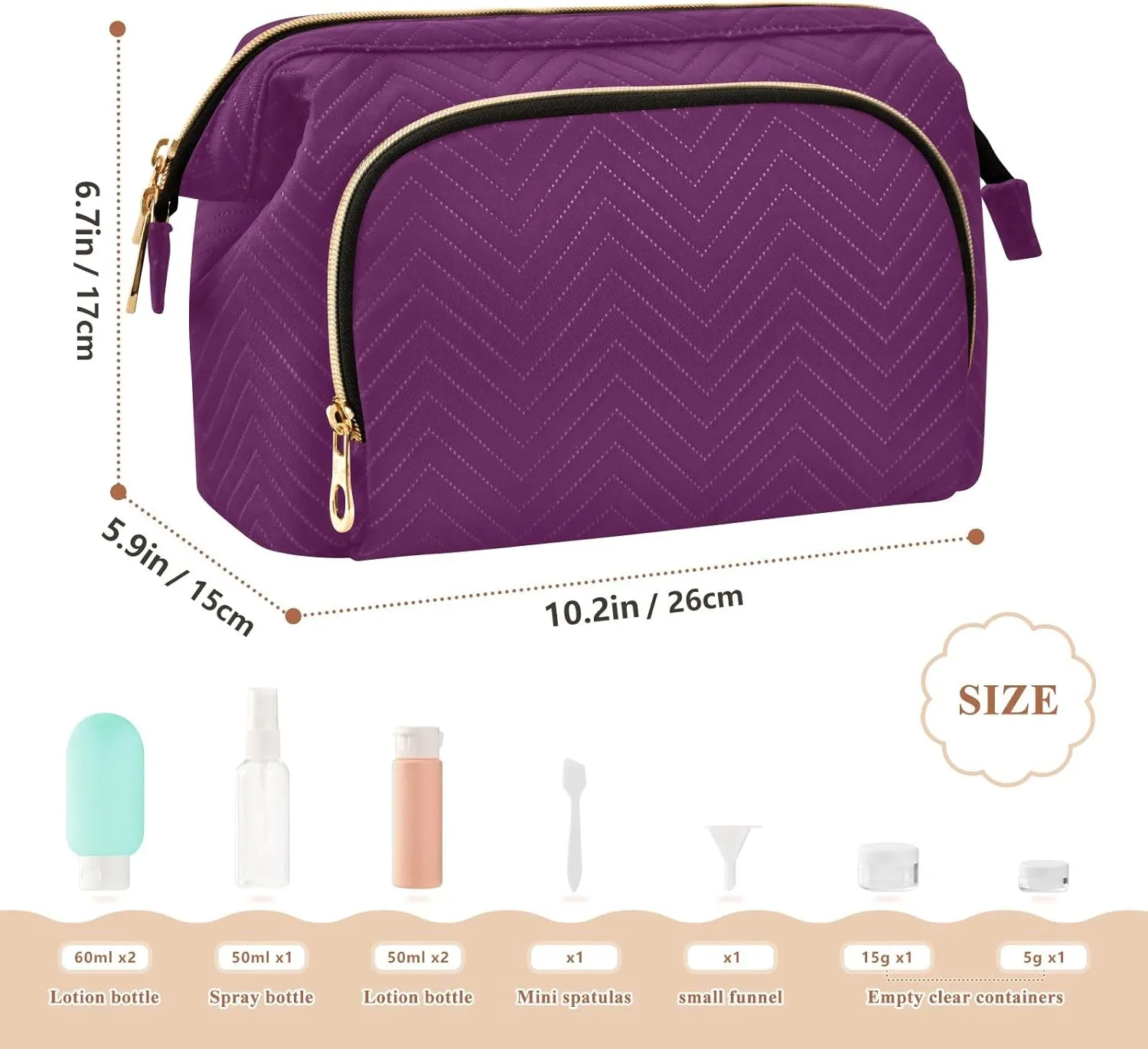ODAWA Luxury Purple Cosmetic Bag Travel Toiletry Bag Makeup Cosmetic Bags Travel Makeup Bag Double Layer Makeup Organizer Bag