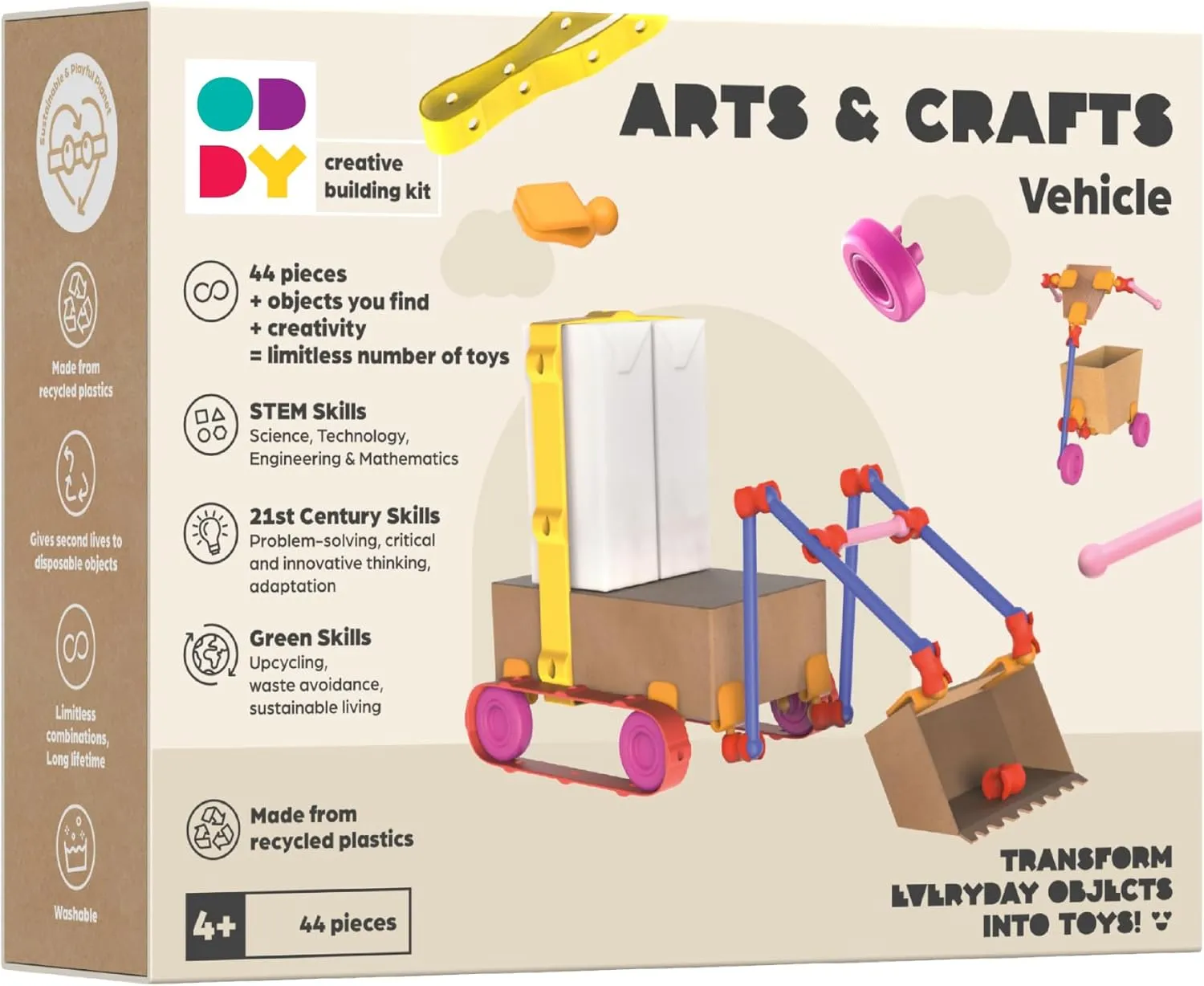 Oddy Arts & Crafts Creative Vehicle Building Kit - Eco-Friendly STEM Toy Set for Kids 4 
