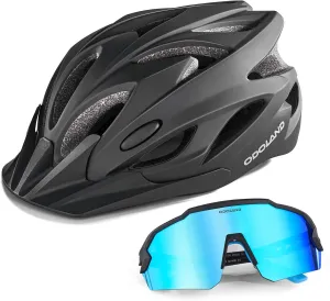 Odoland Bike Helmet Cycling Sunglasses Set for Adult, Adjustable Lightweight Cycling Bicycle Helmet for Mountain Road Bike Men Women