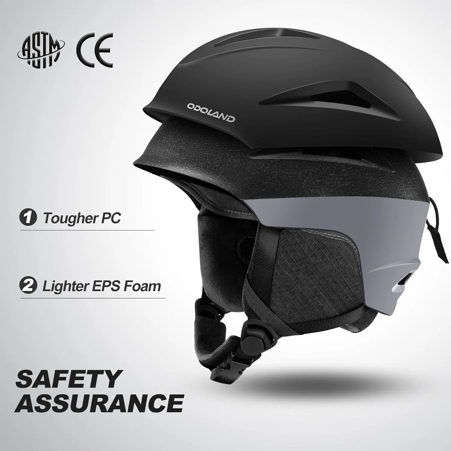 Odoland Ski Helmet, Snowboard Helmet with Ski Goggles, Audio Compatible, Shockproof, Windproof, Snow Sports Helmet and Protective Glasses for Men Women Youth