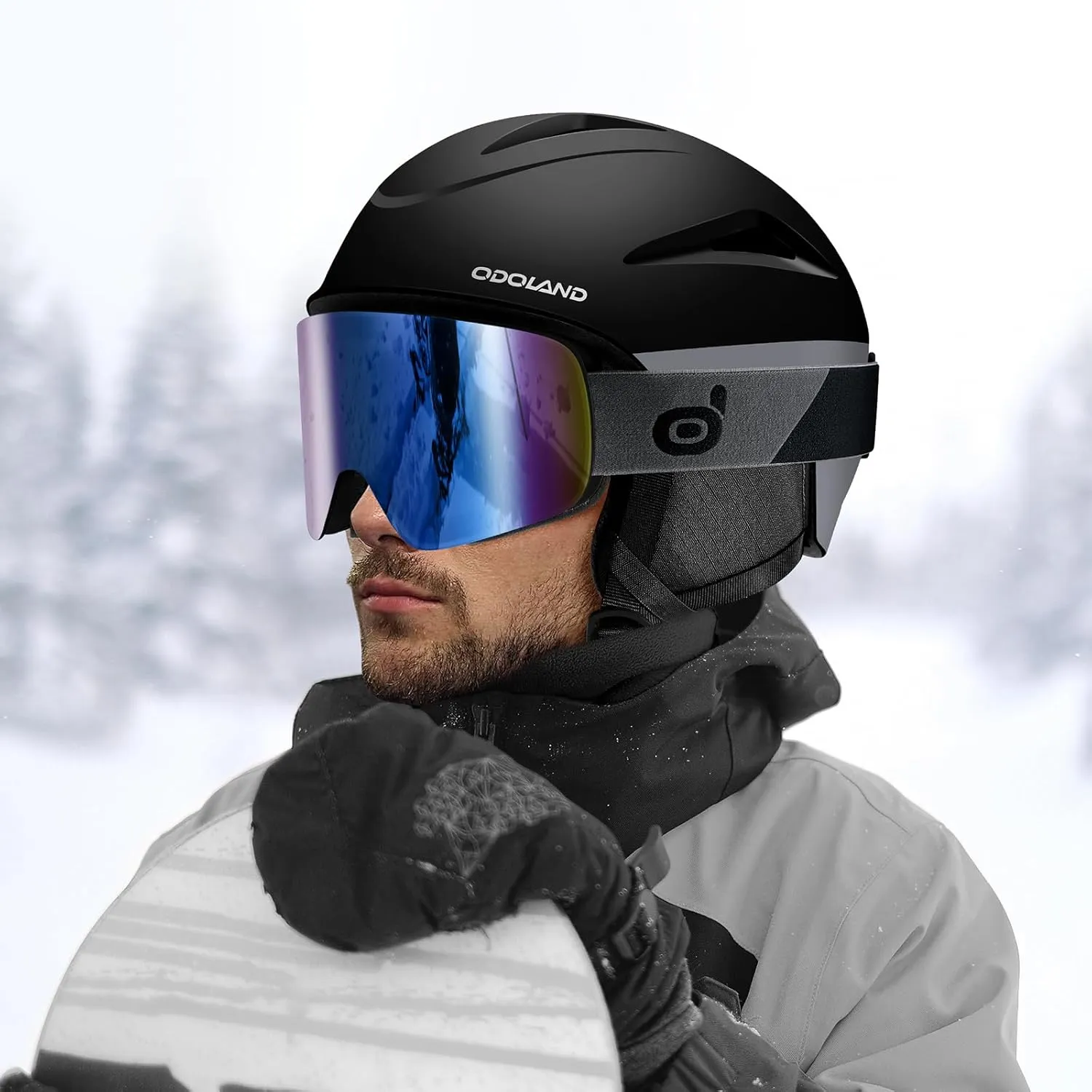 Odoland Ski Helmet, Snowboard Helmet with Ski Goggles, Audio Compatible, Shockproof, Windproof, Snow Sports Helmet and Protective Glasses for Men Women Youth