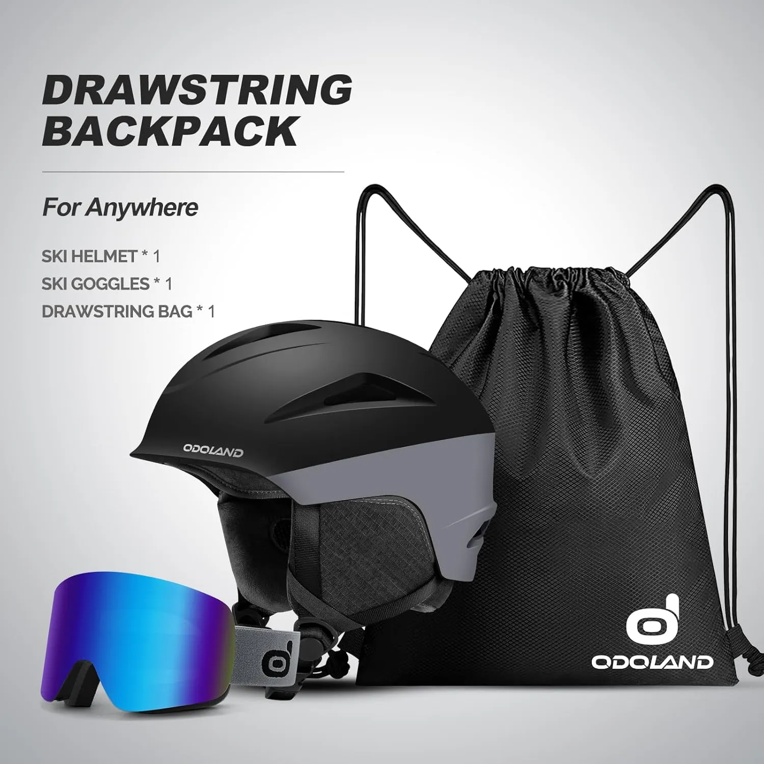 Odoland Ski Helmet, Snowboard Helmet with Ski Goggles, Audio Compatible, Shockproof, Windproof, Snow Sports Helmet and Protective Glasses for Men Women Youth