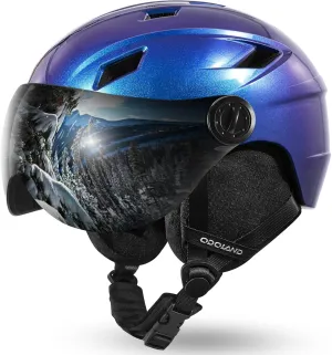 Odoland Ski Helmet with Ski Goggles, Light Weight Snowboard Helmet and 2-in-1 Visor Detachable Goggles Set, Snow Sport Helmets for Men Women