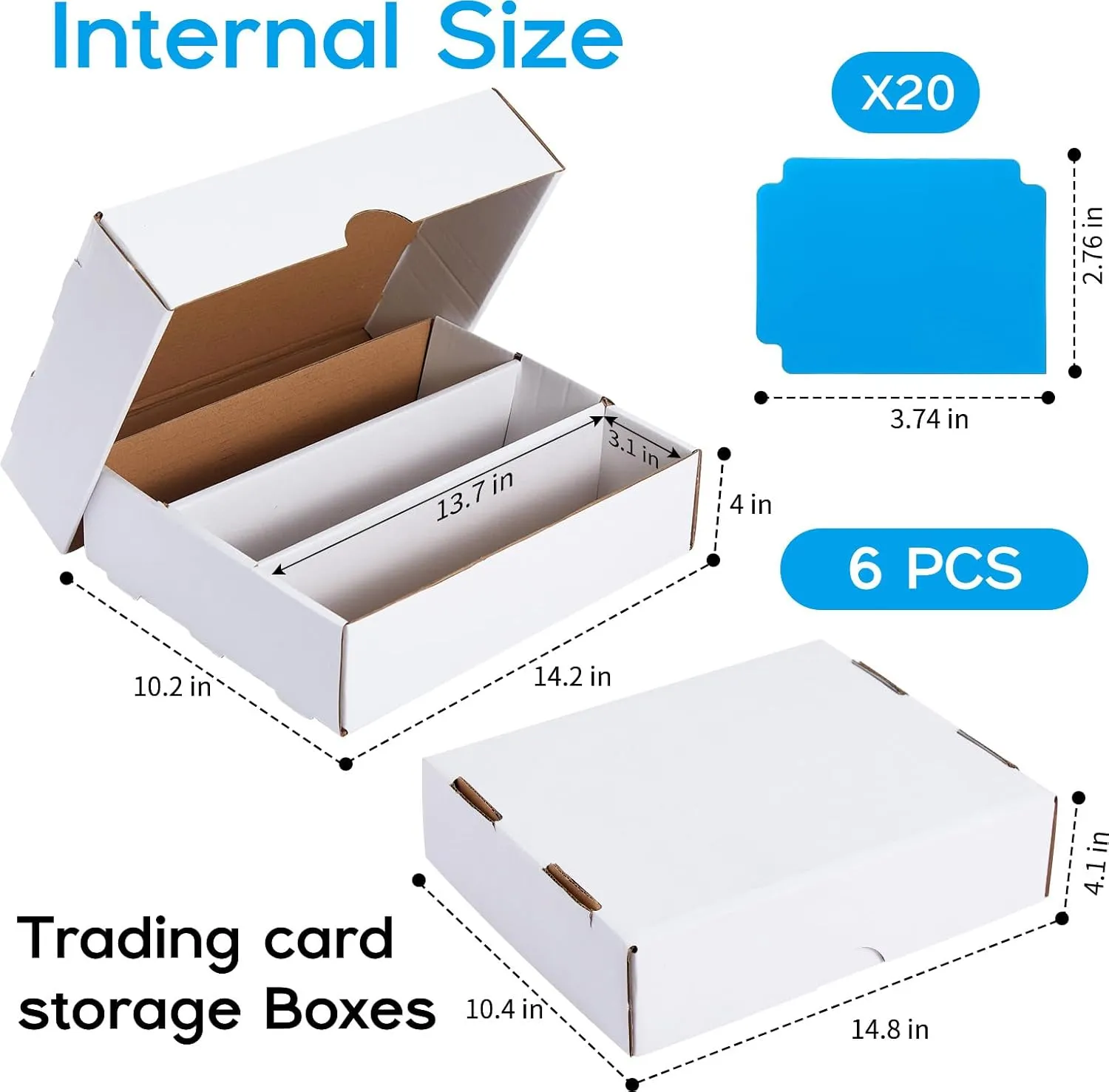 OldPAPA Trading Card Storage Box, Card Storage Box with Dividers, Cardboard Sports Game Card Storage Collector Boxes with 3 Rows, Storage Box for Tcg/Mtg/Ptcg/Baseball (6-Pack-White)