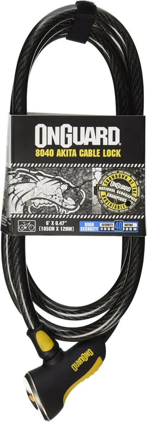Onguard 8040 Akita 12mm x 6' Cable Lock, Black