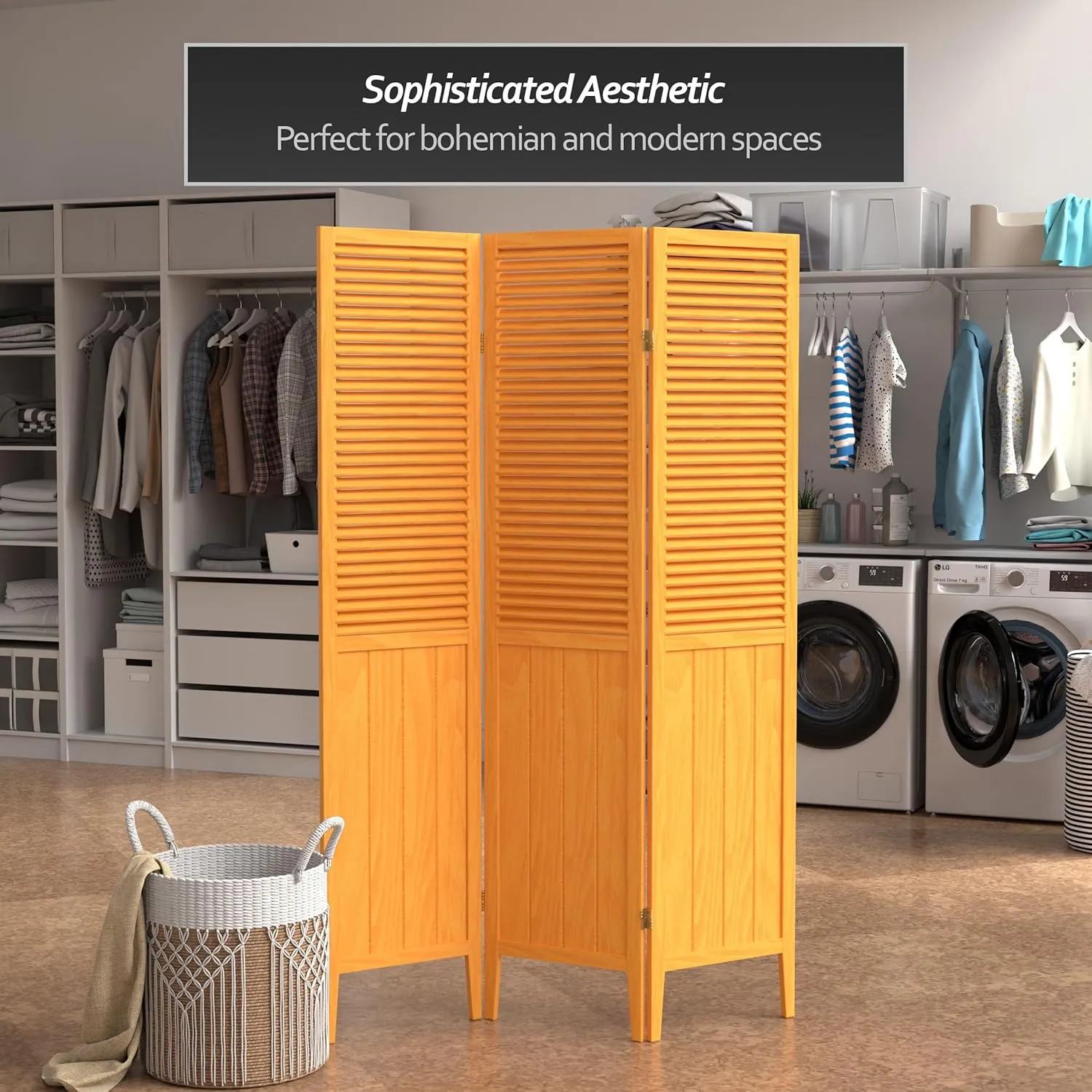 Oriental Furniture 6-Feet Tall Beadboard Room Divider, 3 Panel, Honey (15.75"W x 3/4"D x 70"H-Each Panel)