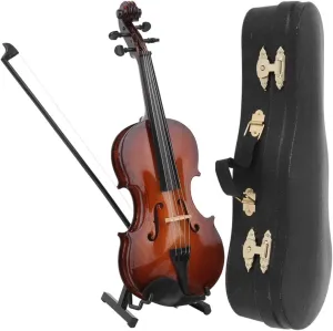 Oumefar Musical Instrument Model, Mini Viola Wooden Miniature Violin With Case, Tiny Viola Bow For Crafts & Gifts