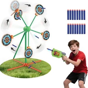 Outdoor Shooting Game for Kids 8-12, Auto Reset Moving Target Set with RD-8 Toy Gun & Foam Darts, Backyard Sports Gift for Boys Birthday Easter, Fun Nerf-Compatible Toy Set