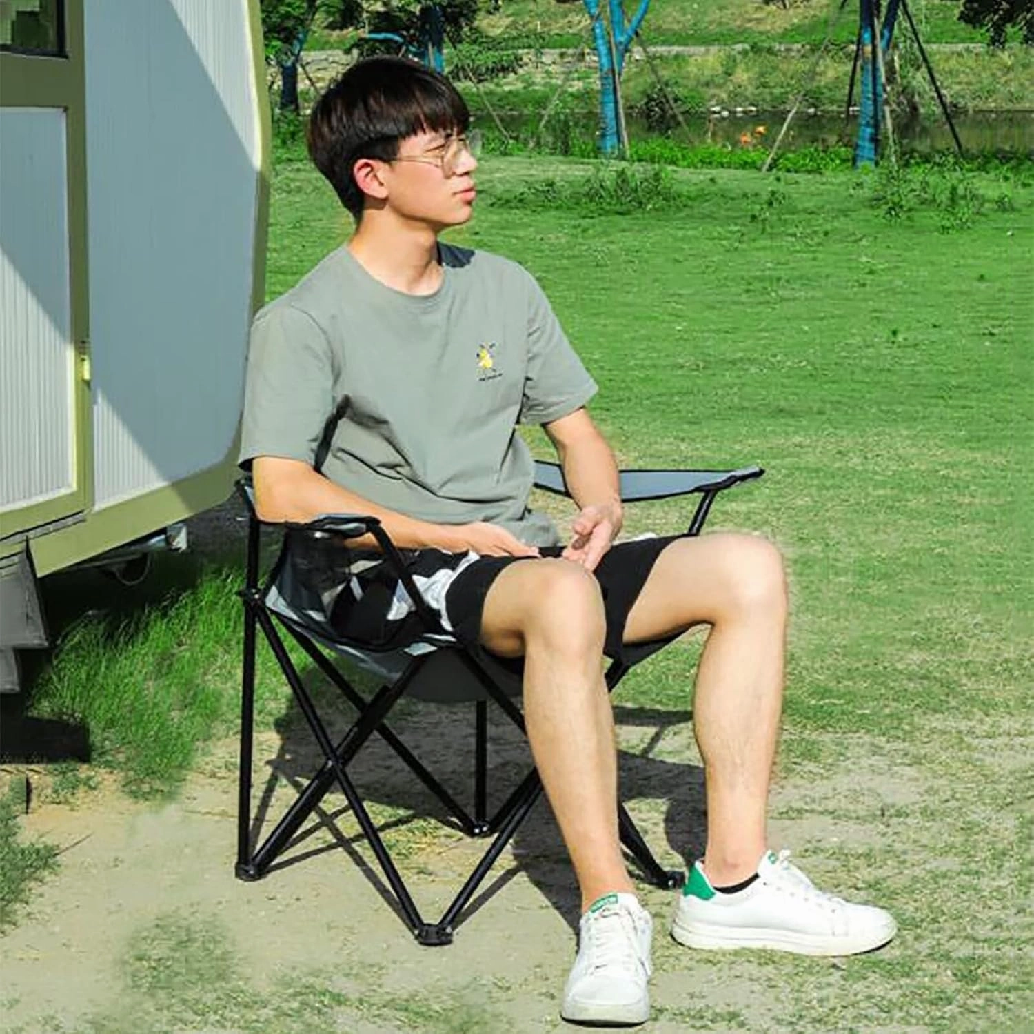Outdoor Camp Chairs, Folding Camping Chairs with Steel, Portable Camp and Sports Chair Heavy Duty for Adults Lawn Chairs Adults(E)