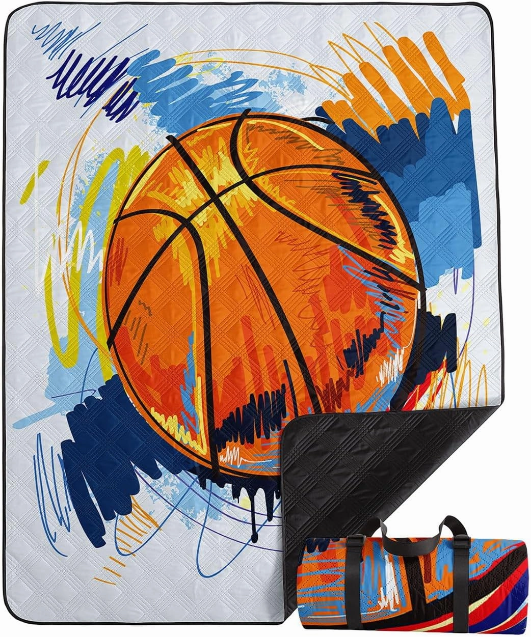 Outdoor Picnic Blanket,Portable Sandproof Waterproof Picnic Mat,Painted Basketball Printed Camping Beach Mat for Sand and Wet Grass Hiking (Painted Basketball S)
