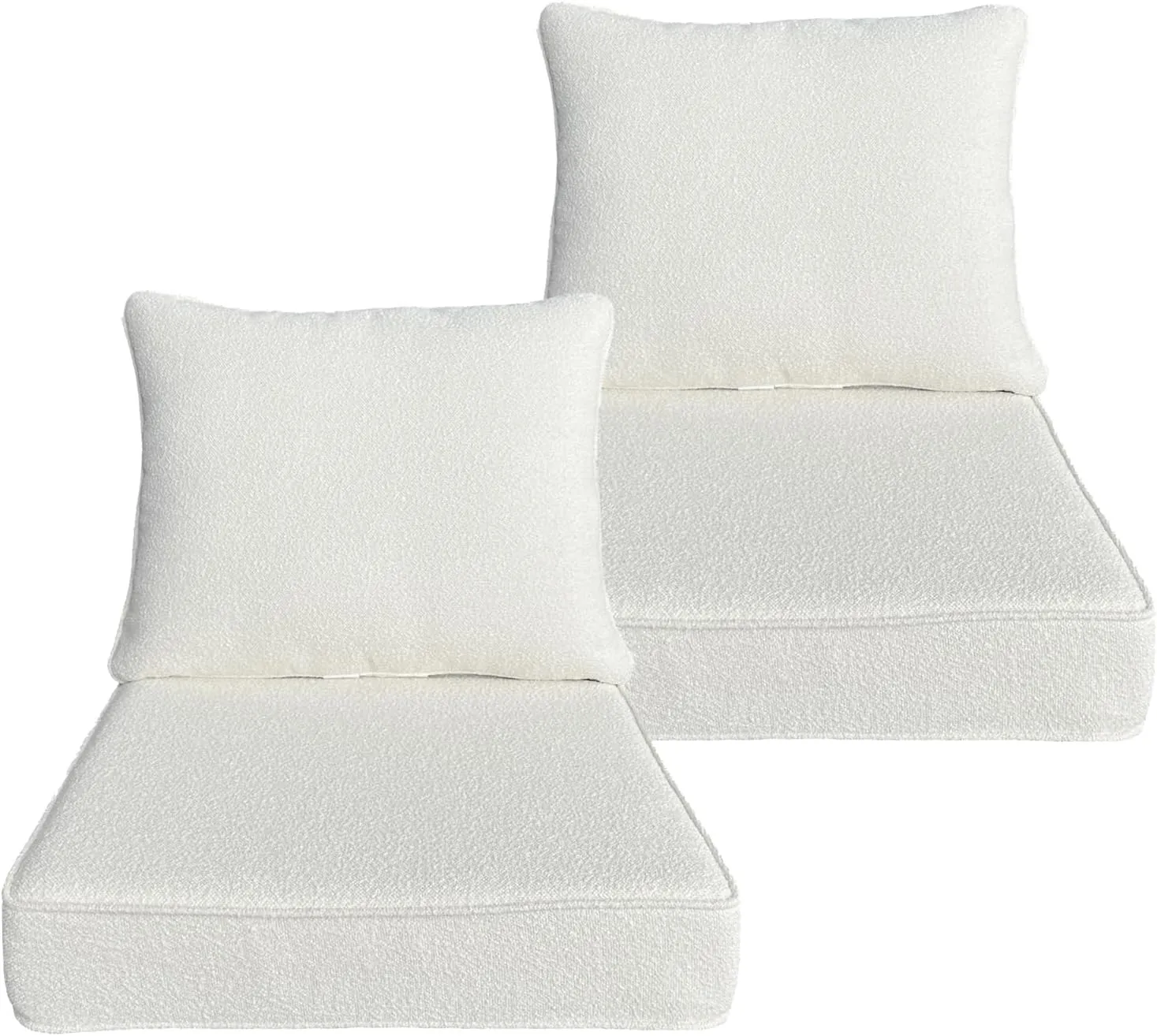 Outdoor/Indoor 22x24 inch Deep Seat Patio Cushions Set of 2 Resilient Foam Filling Water Repellent Stain-Resistant UV Resistant Weather Resistant Patio Cushions Cream White Boucle