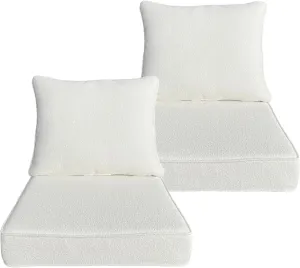 Outdoor/Indoor 22x24 inch Deep Seat Patio Cushions Set of 2 Resilient Foam Filling Water Repellent Stain-Resistant UV Resistant Weather Resistant Patio Cushions Cream White Boucle