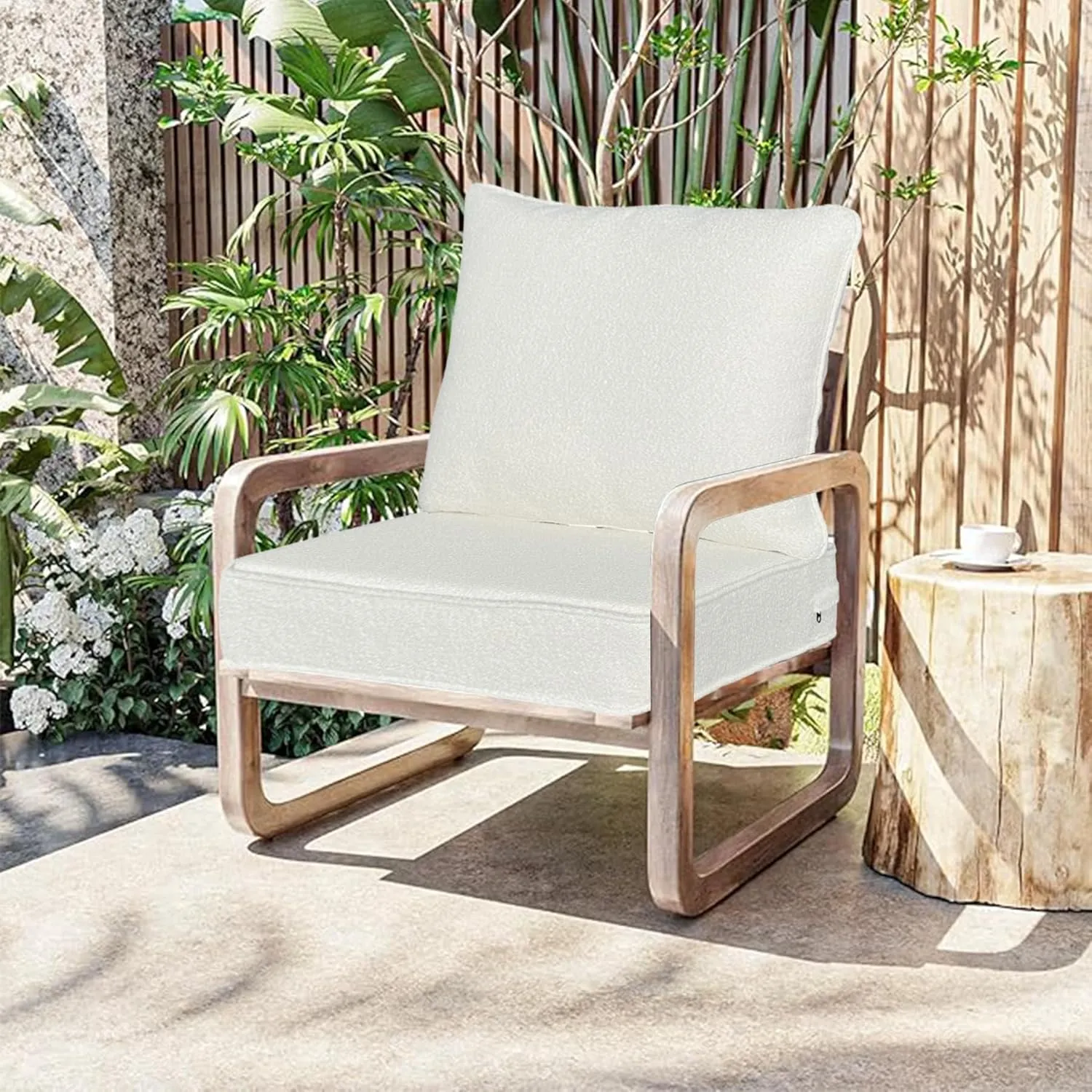 Outdoor/Indoor 22x24 inch Deep Seat Patio Cushions Set of 2 Resilient Foam Filling Water Repellent Stain-Resistant UV Resistant Weather Resistant Patio Cushions Cream White Boucle
