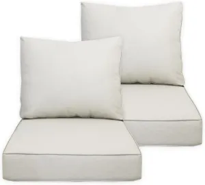 Outdoor/Indoor 23.5x25 inch Deep Seat Patio Cushions Set of 2 Resilient Foam Filling Water Repellent Stain-Resistant UV Resistant Weather Resistant Patio Cushions Almond