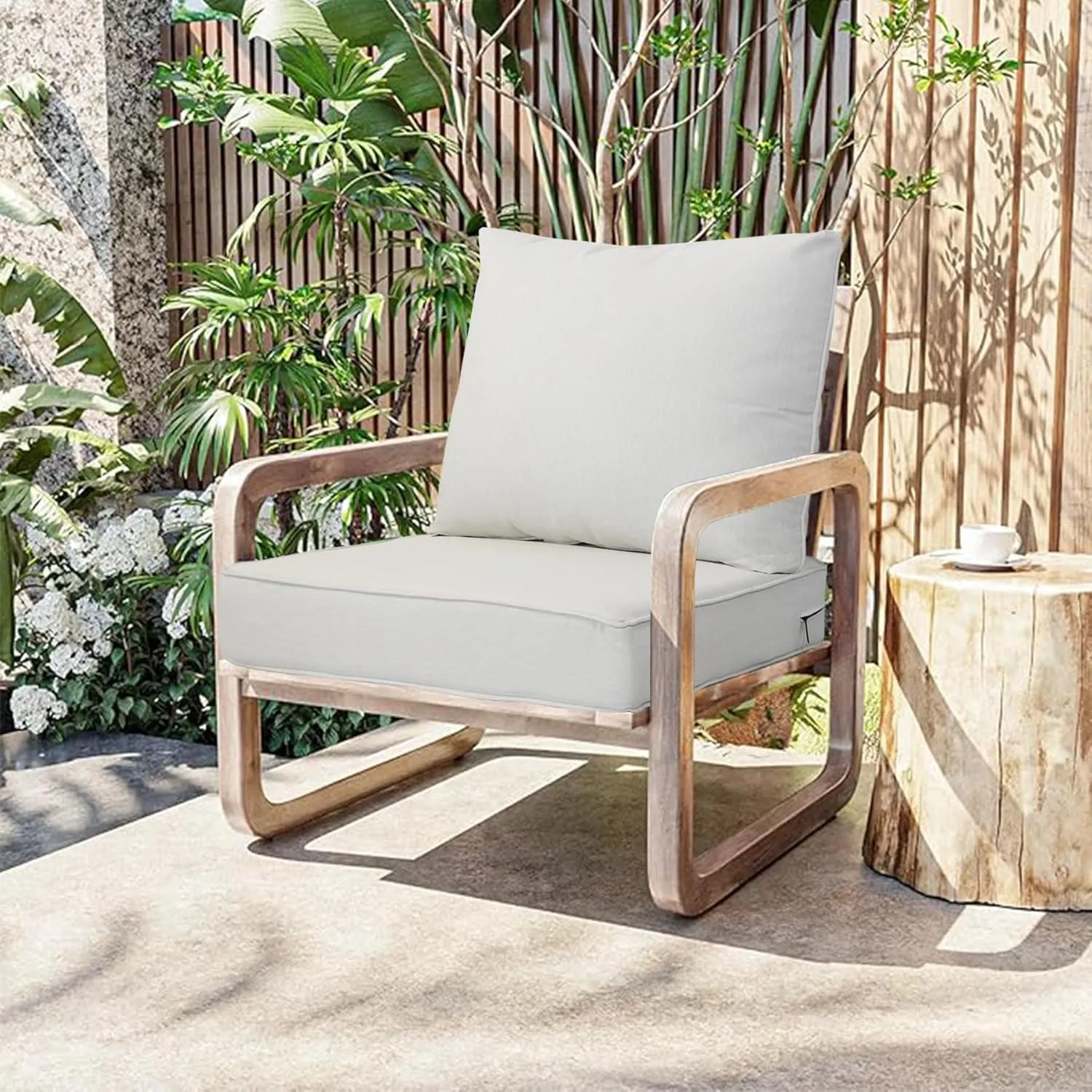 Outdoor/Indoor 23.5x25 inch Deep Seat Patio Cushions Set of 2 Resilient Foam Filling Water Repellent Stain-Resistant UV Resistant Weather Resistant Patio Cushions Almond