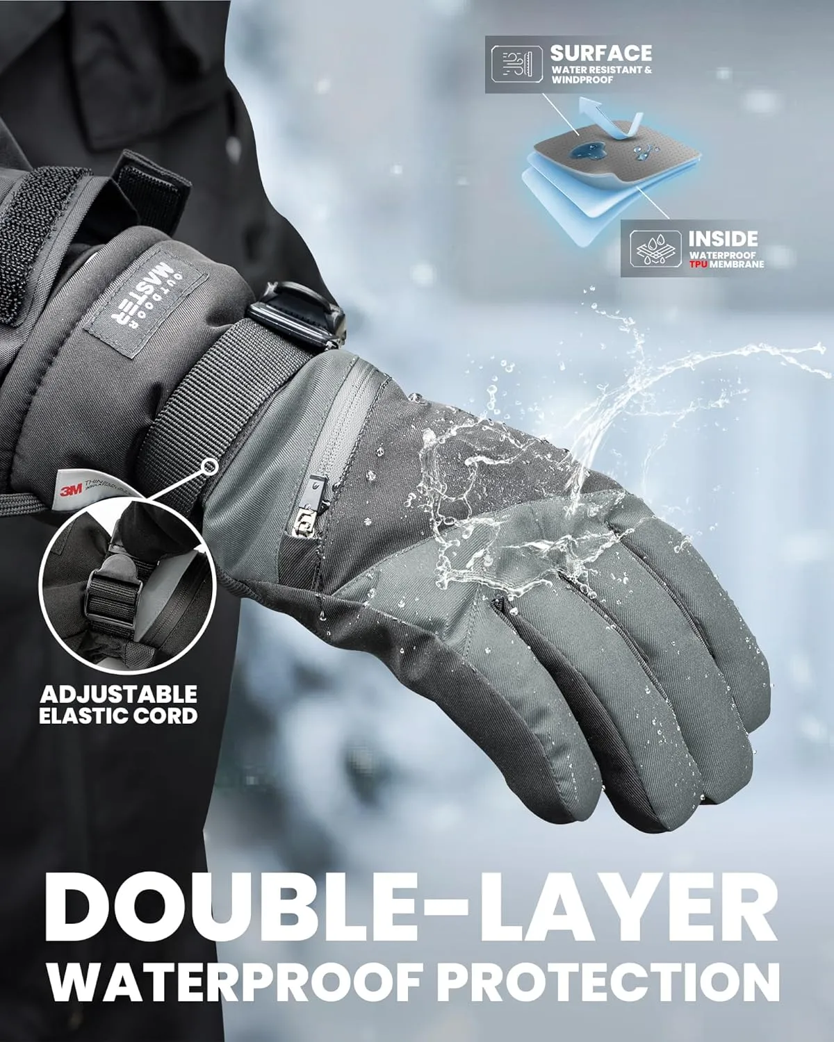 OutdoorMaster Ski Snow Gloves for Women & Men - 3M Thinsulate Waterproof Snowboard Winter Warm Windproof Snowmobile Gloves With Double-Pocket