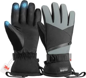 OutdoorMaster Ski Snow Gloves for Women & Men - 3M Thinsulate Waterproof Snowboard Winter Warm Windproof Snowmobile Gloves With Double-Pocket