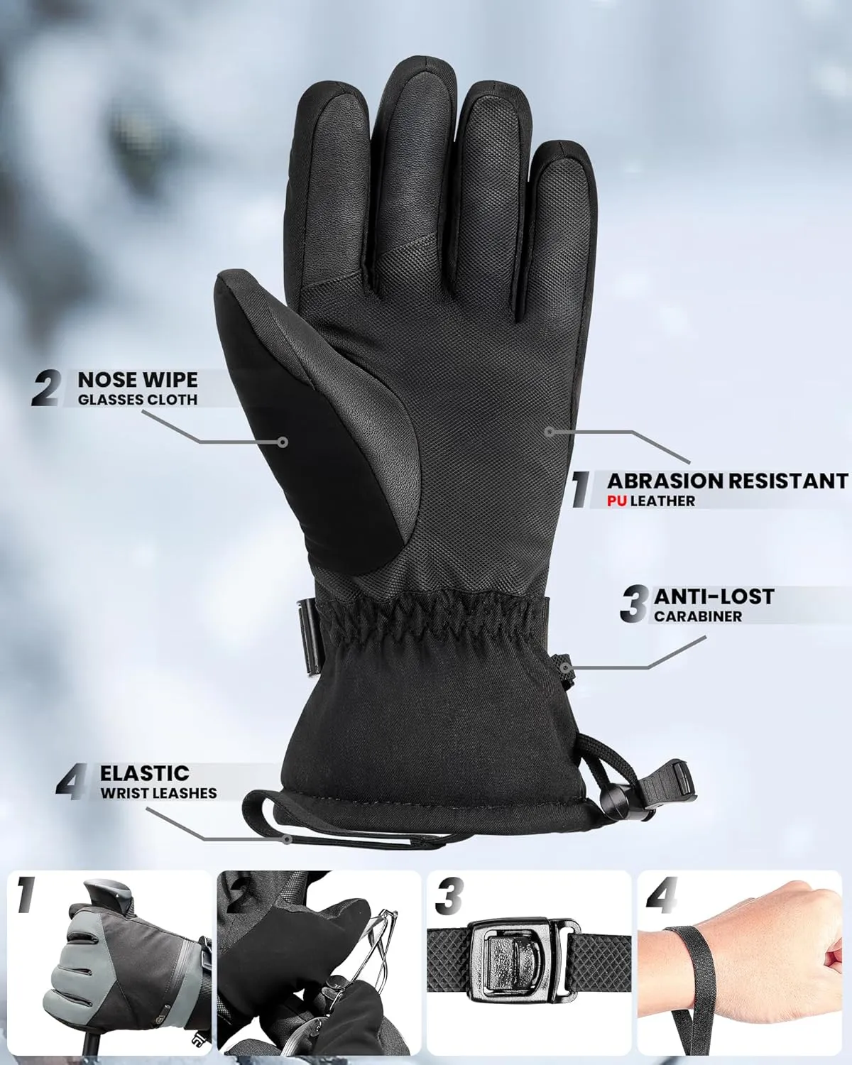 OutdoorMaster Ski Snow Gloves for Women & Men - 3M Thinsulate Waterproof Snowboard Winter Warm Windproof Snowmobile Gloves With Double-Pocket