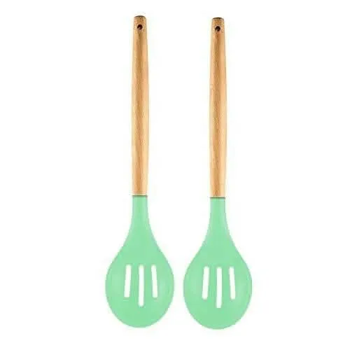 P-Plus International Silicone Cooking Spoon Set (Green) (Pack of 2)