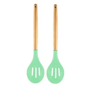 P-Plus International Silicone Cooking Spoon Set (Green) (Pack of 2)