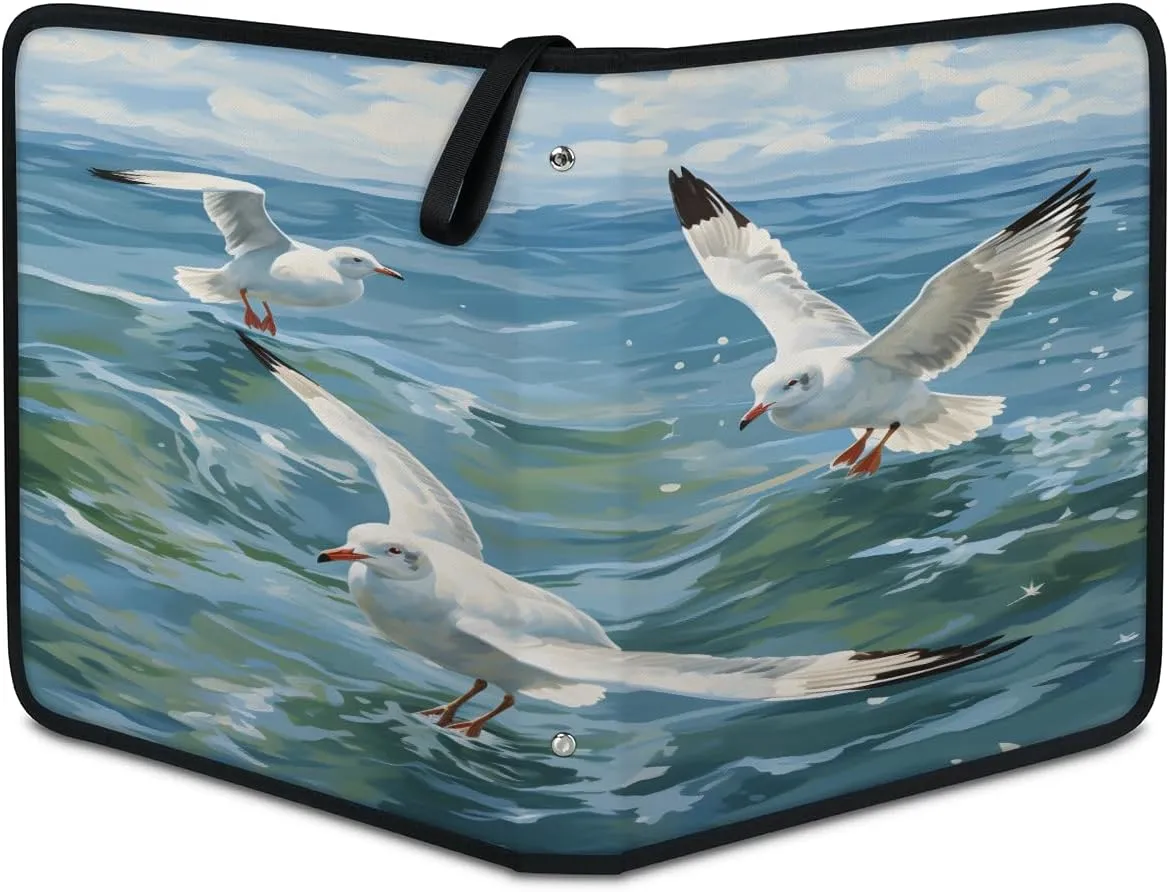 Painting Seagull 3 Ring Trading Zipper Binder Strap, Trading Card Binder 9 Pocket, 900 Pockets Card Holder with 50 Removable Sleeves for Game Cards