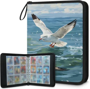 Painting Seagull 3 Ring Trading Zipper Binder Strap, Trading Card Binder 9 Pocket, 900 Pockets Card Holder with 50 Removable Sleeves for Game Cards