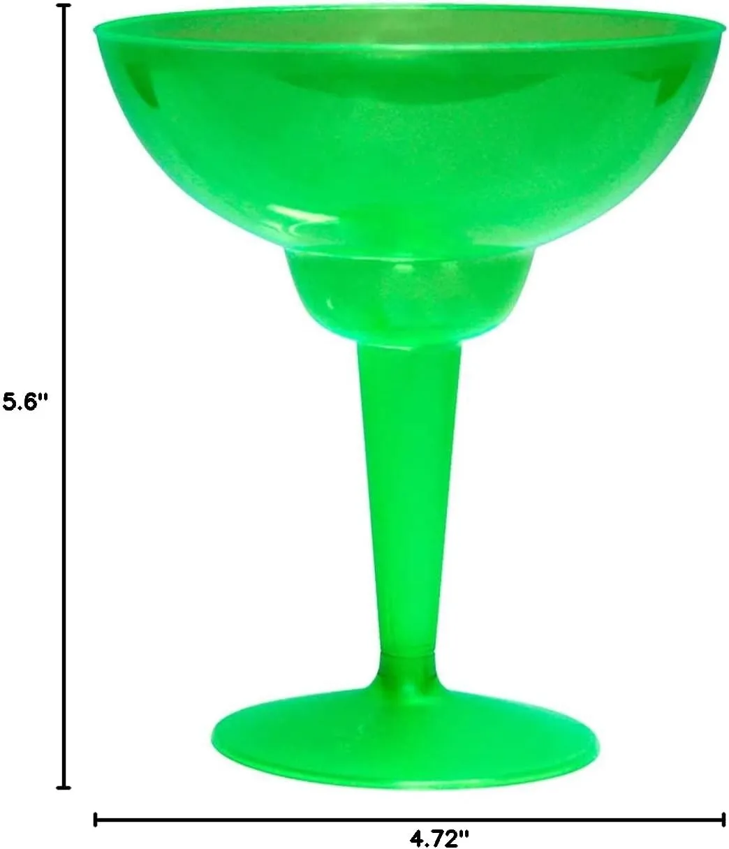 Party Essentials Hard Plastic Two Piece 12-Ounce Margarita Glasses, Neon Green, 10 Count
