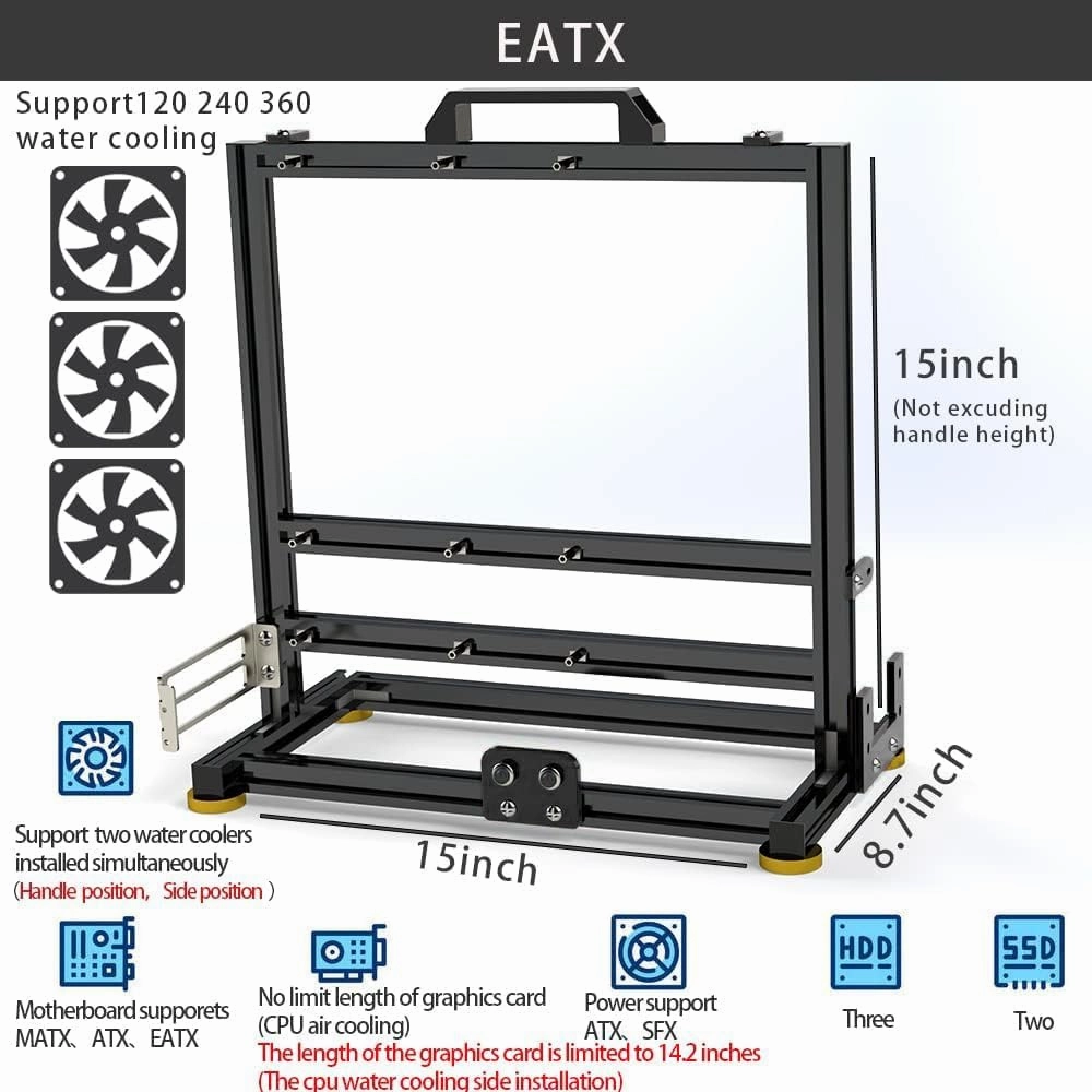 PC Creative Assembly Frame Test Bench，Open Air Frame Case, DIY Computer Motherboard Case Rack, ITX ATX MATX/EATX Open Aluminum Frame Chassis (EATX)
