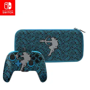 PDP Gaming GLOW Bundle Kit: REMATCH Wired Pro Controller   Travel Case, Officially Licensed for Nintendo Switch/Lite/OLED, Legend of Zelda Breath of the Wild Sheikah Shoot (Glow in the Dark)