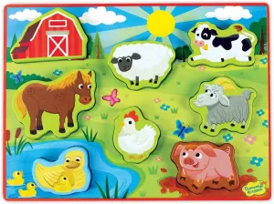 Peaceable Kingdom My First Wooden Puzzle, Two Activities in One for Active Toddlers, Farm Animals