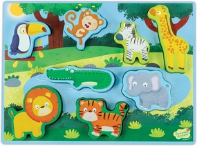 Peaceable Kingdom My First Wooden Puzzle, Two Activities in One for Active Toddlers, Jungle Animals