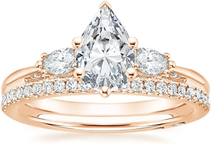 Pear Moissanite Engagement Ring 1-3.09 CT acori Three Stone Wedding Bridal Set 925 Sterling Silver 10K 14K 18K Gold Anniversary Promise Ring Valentine Gift for Her