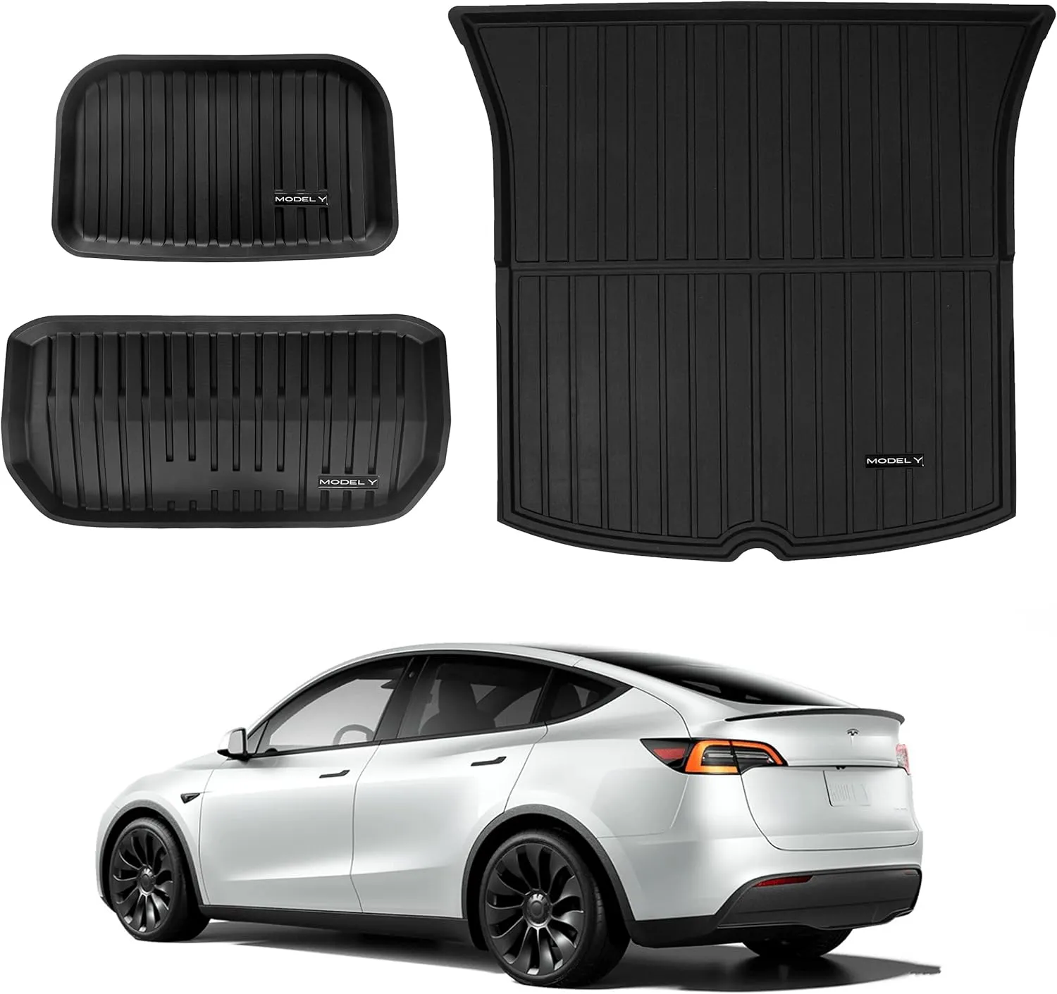 Pedigree 3D TPE Material Tesla Model Y Trunk Mat Model Y Full Cover All Weather Rear Trunk Storage Mat Custom Fit Heavy Duty Rubber Odorless Model Y Accessories 2020 2021 2022(Trunk mats Cargo mats)
