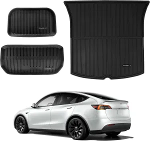Pedigree 3D TPE Material Tesla Model Y Trunk Mat Model Y Full Cover All Weather Rear Trunk Storage Mat Custom Fit Heavy Duty Rubber Odorless Model Y Accessories 2020 2021 2022(Trunk mats Cargo mats)