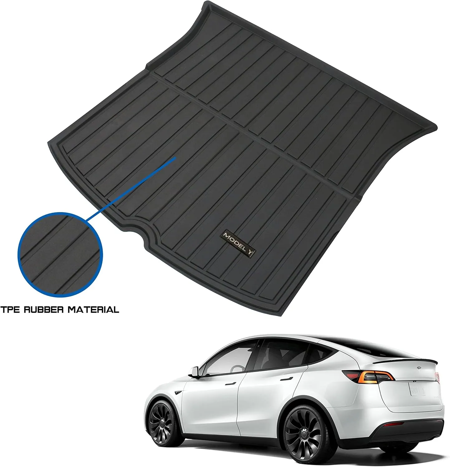 Pedigree 3D TPE Material Tesla Model Y Trunk Mat Model Y Full Cover All Weather Rear Trunk Storage Mat Custom Fit Heavy Duty Rubber Odorless Model Y Accessories 2020 2021 2022(Trunk mats Cargo mats)