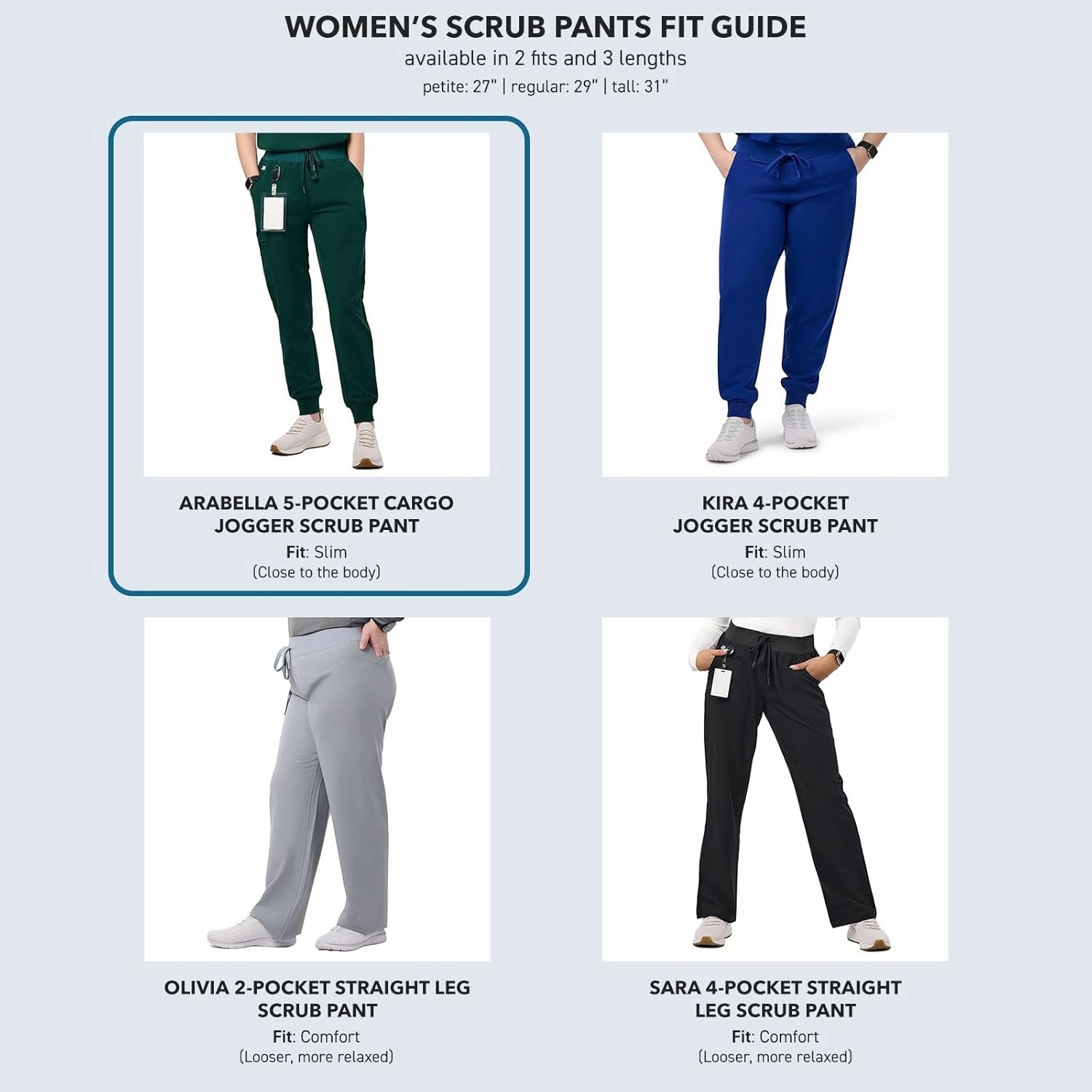 Peelz Arabella 5-Pocket Jogger Scrub Pants for Women - Elastic Waistband, Soft Joggers Women’s Scrubs, Slim Fit
