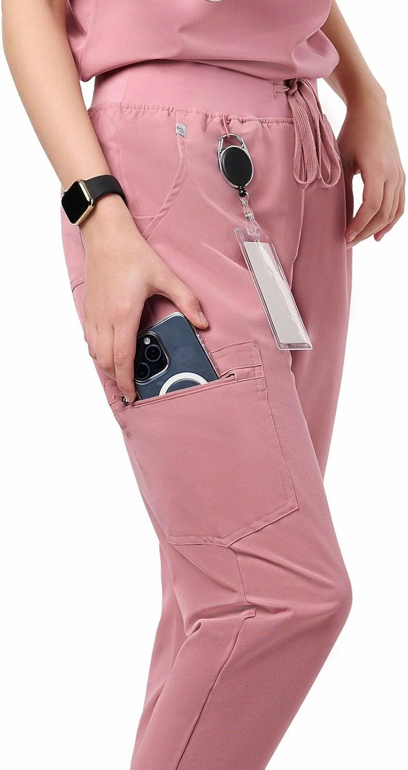 Peelz Arabella 5-Pocket Jogger Scrub Pants for Women - Elastic Waistband, Soft Joggers Women’s Scrubs, Slim Fit