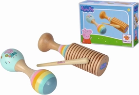 Peppa Pig Double Maraca and Ratchet, Let Children Get Musically Active, 3-Piece Set, Made of Schima Wood, from 1 Year