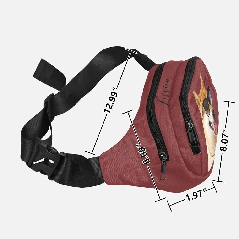 Personalized Fanny Bag for Women Men with Photo Name, Customized Picture Fashion Waist Bag Water Resistant Hip Bum Bag with Adjustable Belt for Travel Hiking Cycling Running (claret)
