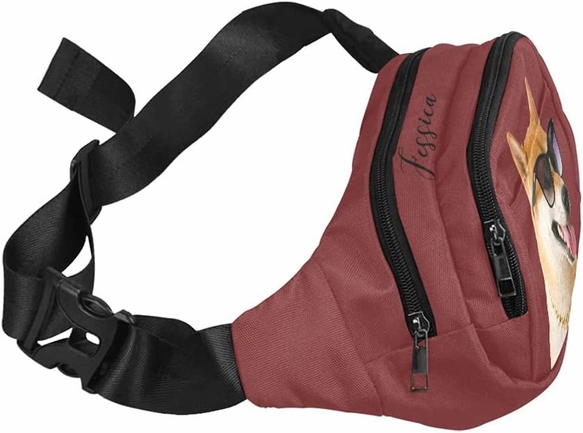 Personalized Fanny Bag for Women Men with Photo Name, Customized Picture Fashion Waist Bag Water Resistant Hip Bum Bag with Adjustable Belt for Travel Hiking Cycling Running (claret)