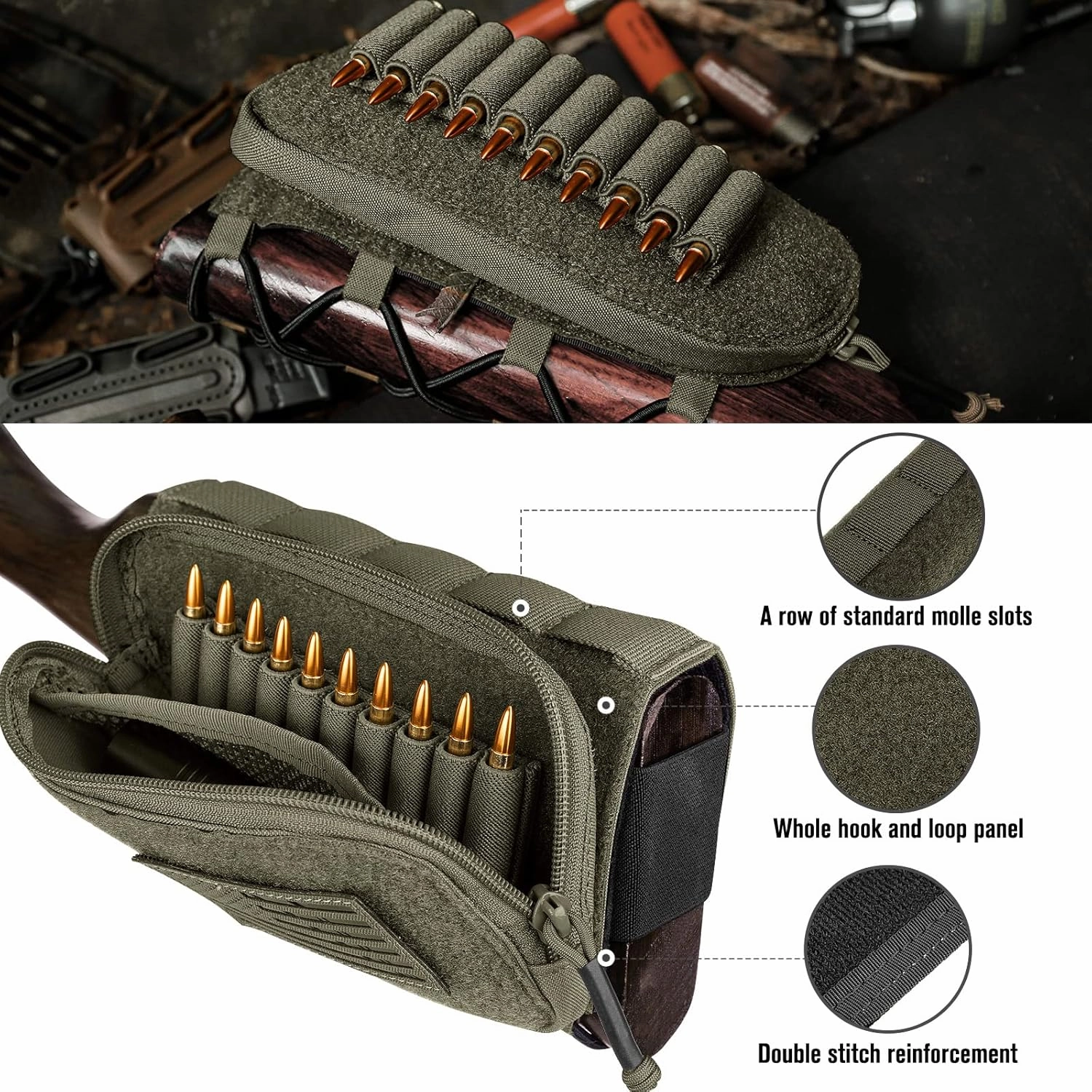 PETAC GEAR Tactical Buttstock Rifle Stock Pack/Adjustable Shell Holder Cheek Rest Pouch for Long Action …