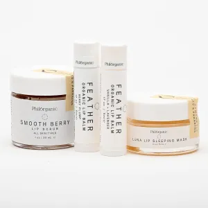 Philorganic Sustainable Lip Care Kit- 4 Pc Organic Gift Set Includes Lip Scrub, Mask, & 2 Balms - Self-Care Spa Moment or Gift - Small Batch USA Made