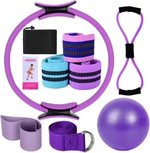 Pilates Essentials Kit for Women Yoga Sets for Women Pilates at Home Equipment Pilates Magic Ring Booty Bands for Working Out Glutes Yoga Ball 25cm Figure 8 Resistance Band for Stretching
