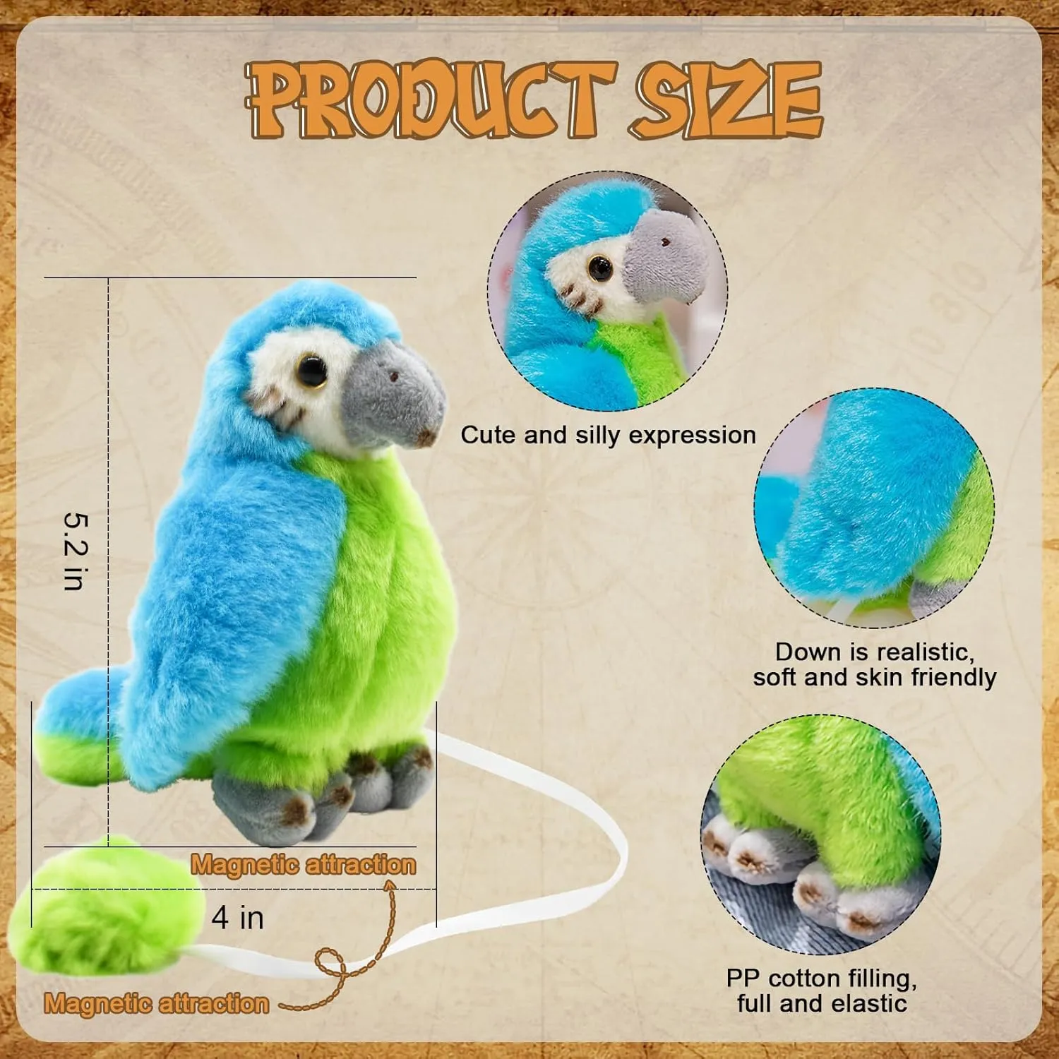 Pirate Parrot Plush Shoulder Stuffed Pirate Party Costume Accessories Animal Toys Cute Plushies for Kids