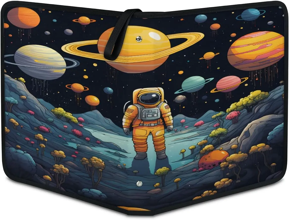 Planet Orange Astronaut 3 Ring Trading Zipper Binder Strap, Trading Card Binder 9 Pocket, 900 Pockets Card Holder with 50 Removable Sleeves for Game Cards
